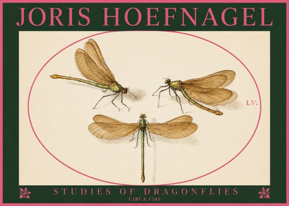 Joris Hoefnagel Studies of Dragonflies No2 - Poszter
