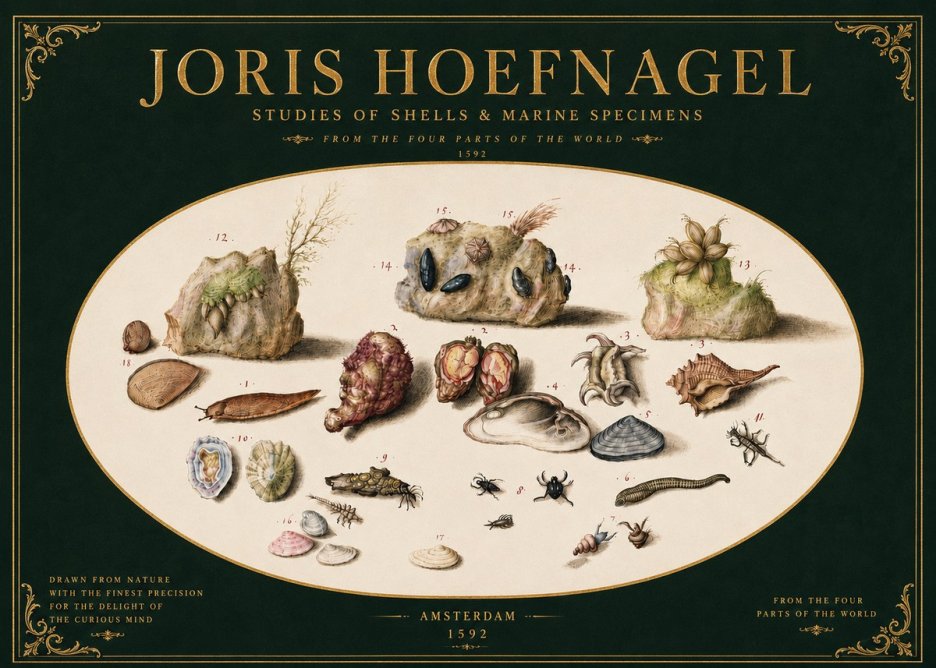 Joris Hoefnagel Studies of Shells & Marine Specimens No4 - Poszter