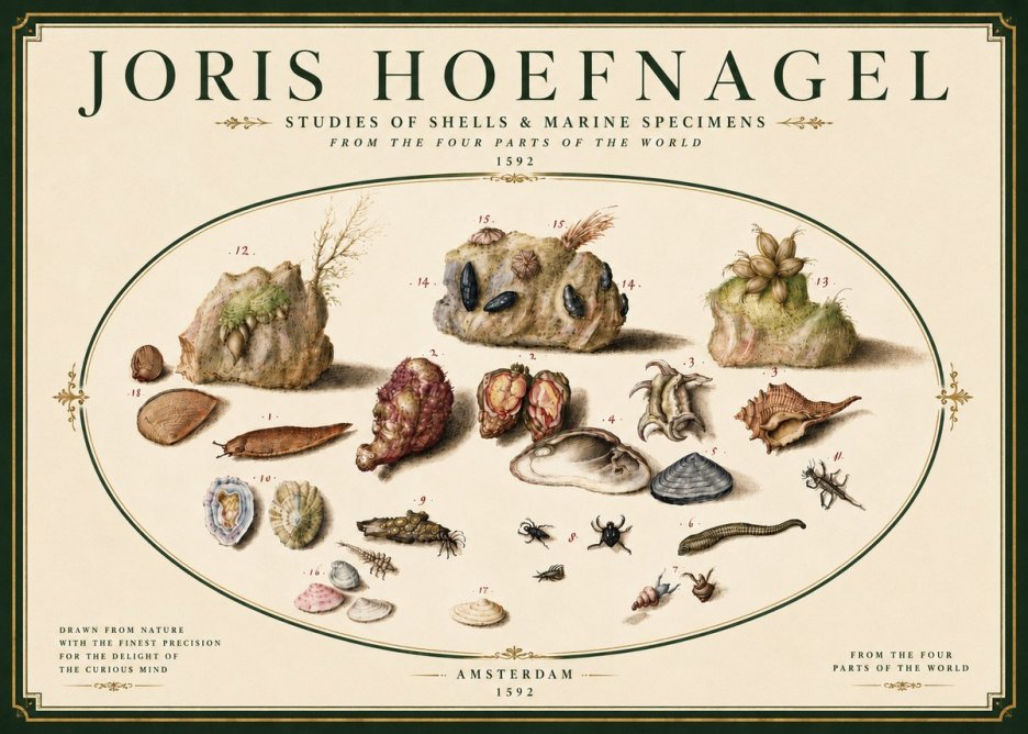 Joris Hoefnagel Studies of Shells & Marine Specimens No6 - Poszter