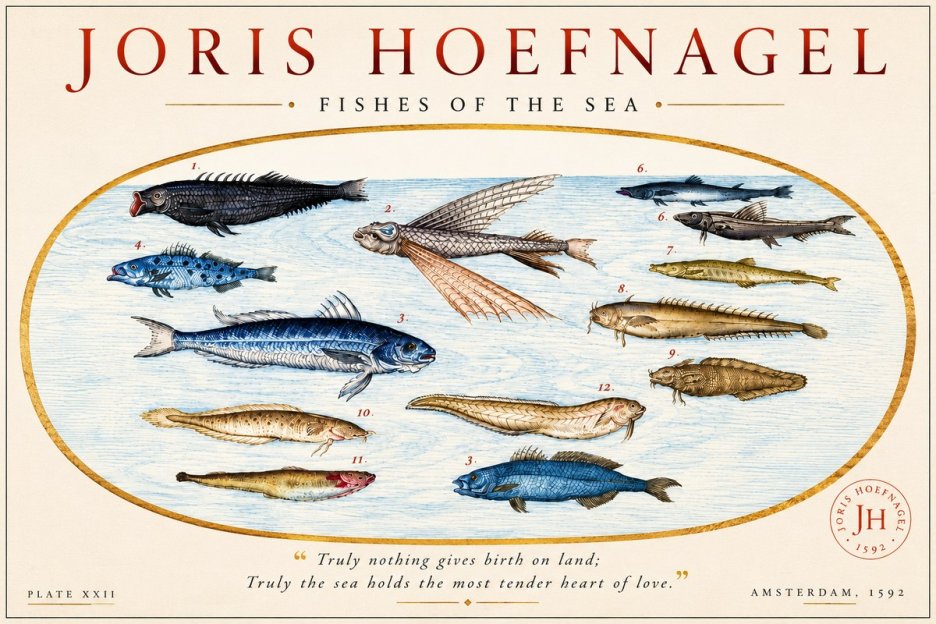 Joris Hoefnagel Fishes of the Sea I No6 - Poszter