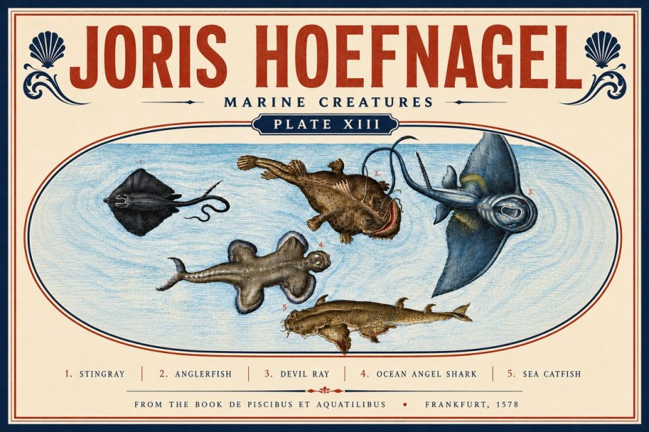 Joris Hoefnagel Marine Creatures Plate Xiii No6 - Poszter