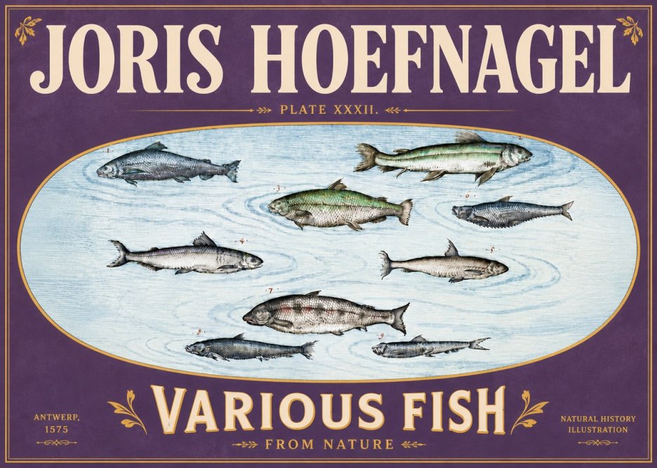 Joris Hoefnagel Various Fish from Nature No6 - Poszter