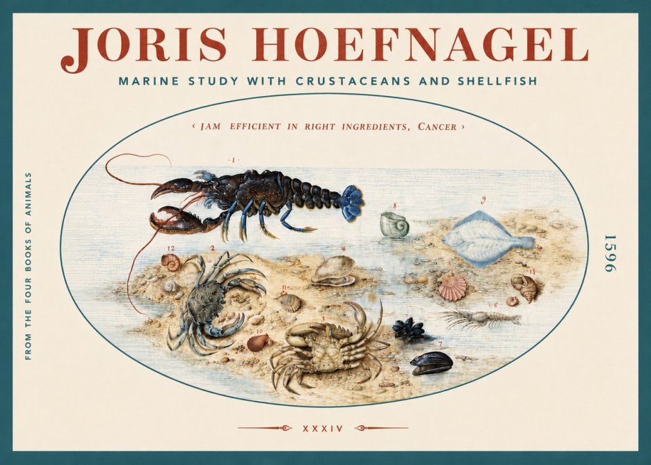 Joris Hoefnagel Marine Study with Crustaceans and Shellfish No3 - Poszter