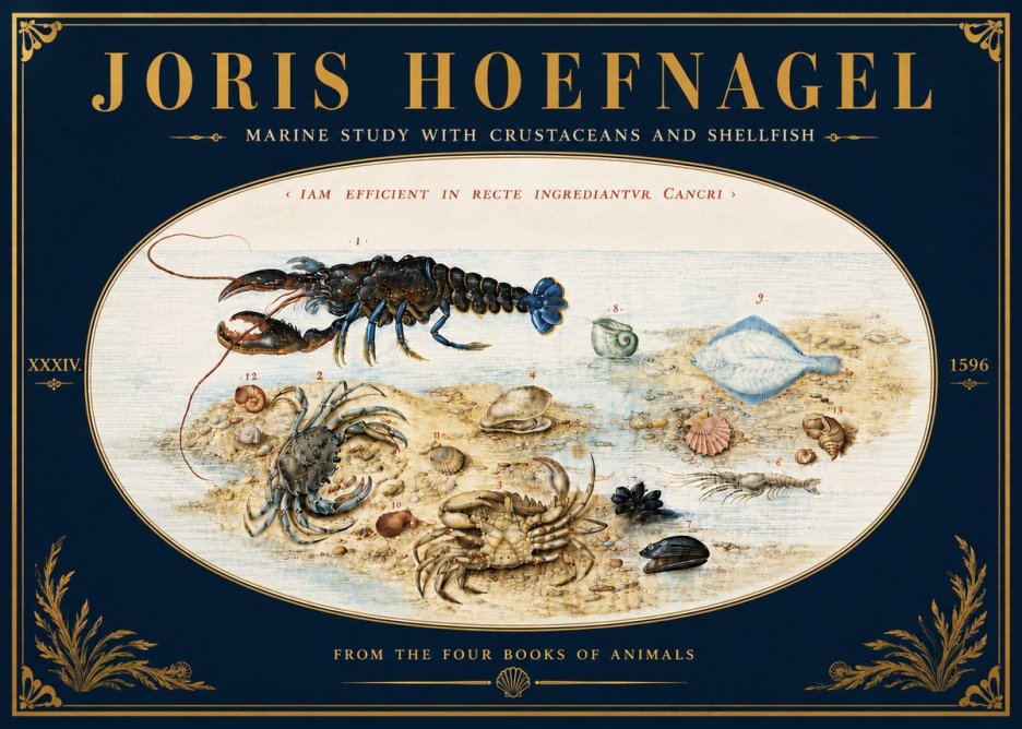 Joris Hoefnagel Marine Study with Crustaceans and Shellfish No6 - Poszter