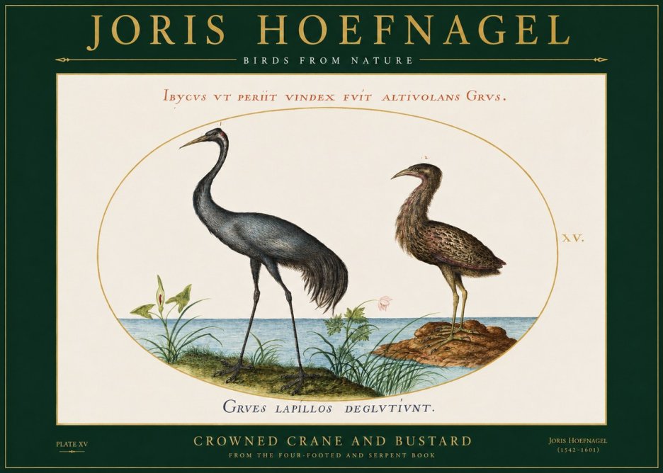 Joris Hoefnagel Crowned Crane and Bustard No2 - Poszter