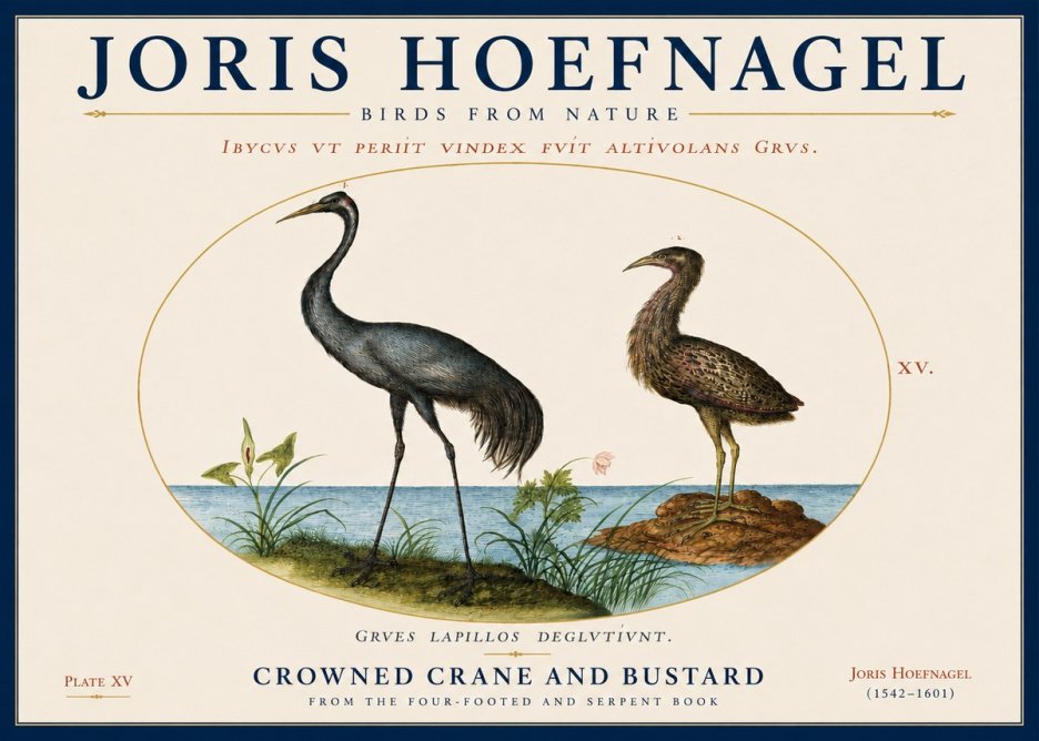 Joris Hoefnagel Crowned Crane and Bustard No4 - Poszter