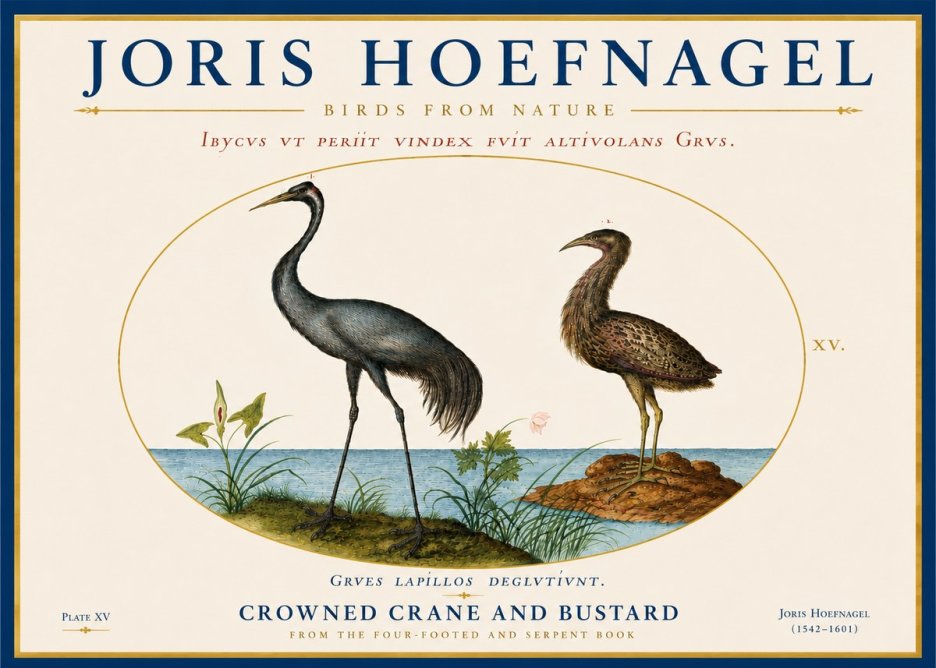 Joris Hoefnagel Crowned Crane and Bustard No6 - Poszter