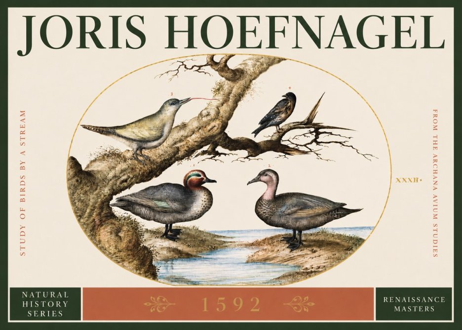 Joris Hoefnagel Study of Birds by a Stream No2 - Poszter