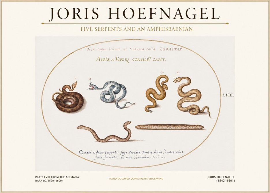 Joris Hoefnagel Five Serpents and an Amphisbaenian No1 - Poszter