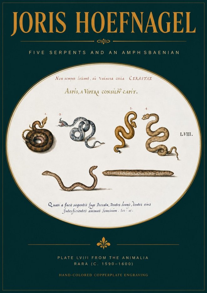 Joris Hoefnagel Five Serpents and an Amphisbaenian No2 - Poszter