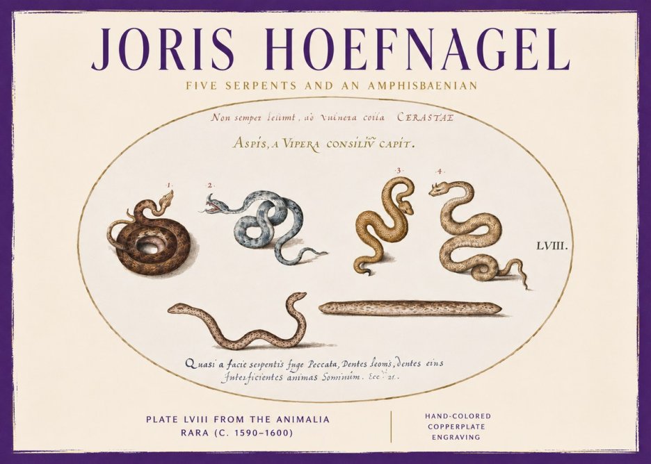 Joris Hoefnagel Five Serpents and an Amphisbaenian No3 - Poszter
