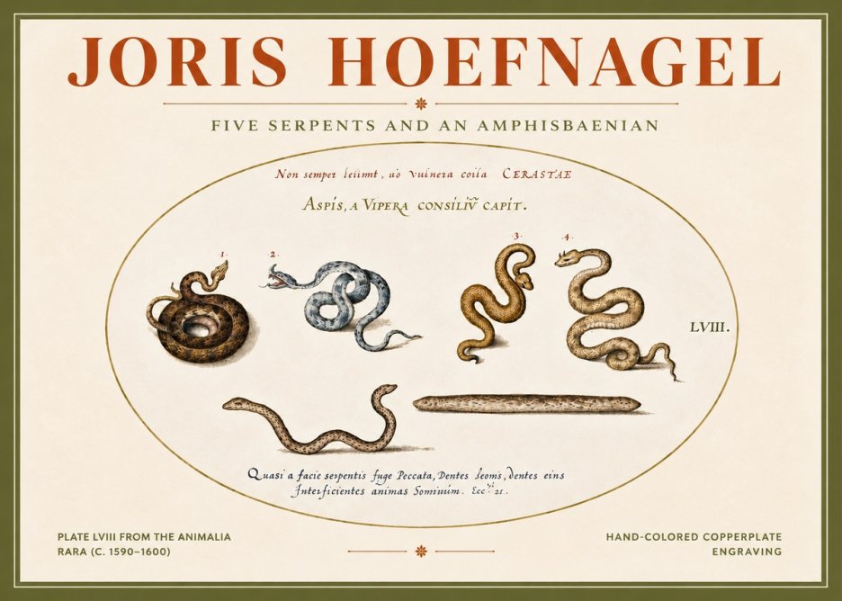 Joris Hoefnagel Five Serpents and an Amphisbaenian No4 - Poszter
