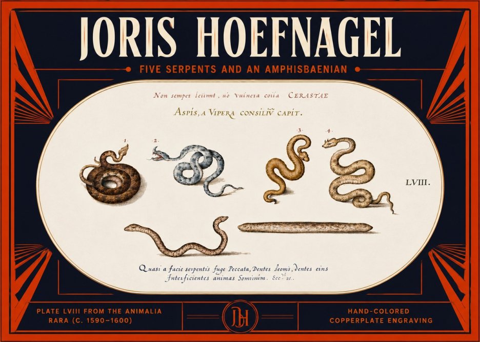 Joris Hoefnagel Five Serpents and an Amphisbaenian No5 - Poszter