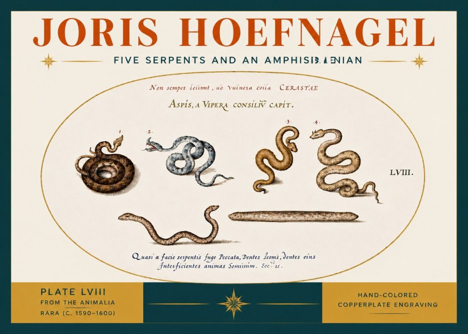Joris Hoefnagel Five Serpents and an Amphisbaenian No6 - Poszter
