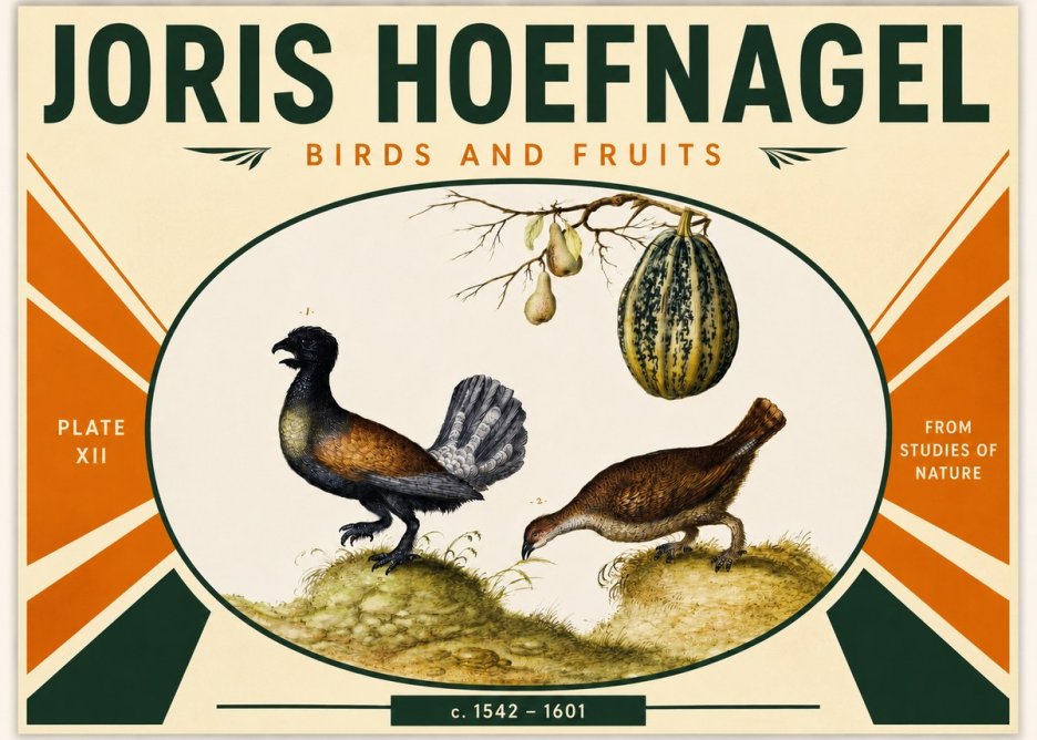 Joris Hoefnagel A Cock and Hen of the Woods with Pears and Gourd No3 - Poszter