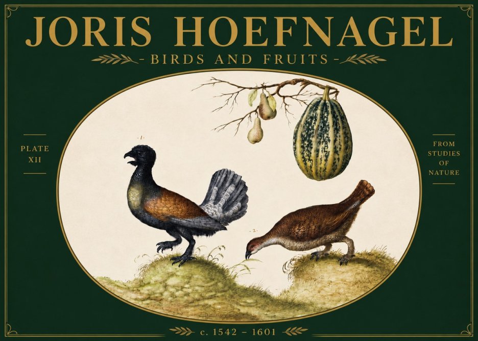 Joris Hoefnagel A Cock and Hen of the Woods with Pears and Gourd No4 - Poszter