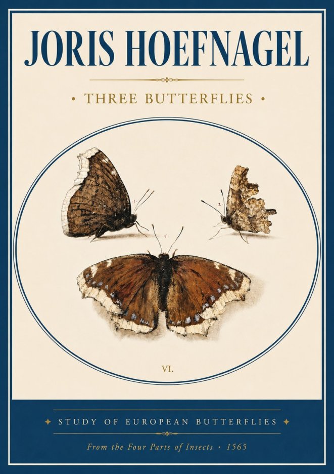 Joris Hoefnagel Three Butterflies I No4 - Poszter