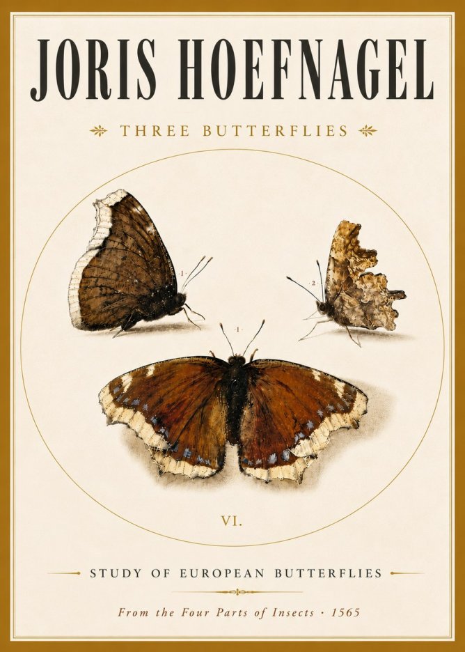 Joris Hoefnagel Three Butterflies I No6 - Poszter