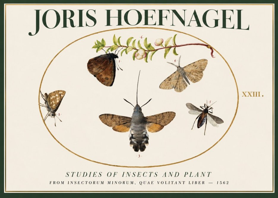 Joris Hoefnagel Five Studies of Insects and Plant No2 - Poszter