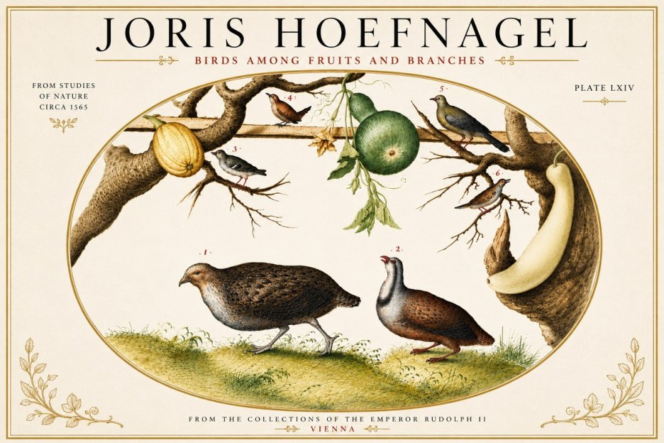 Joris Hoefnagel Birds Among Fruits and Branches No6 - Poszter