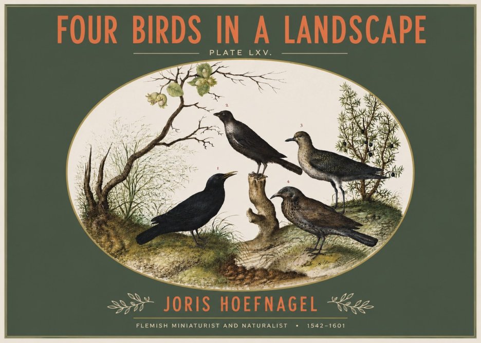 Joris Hoefnagel Four Birds in a Landscape No3 - Poszter