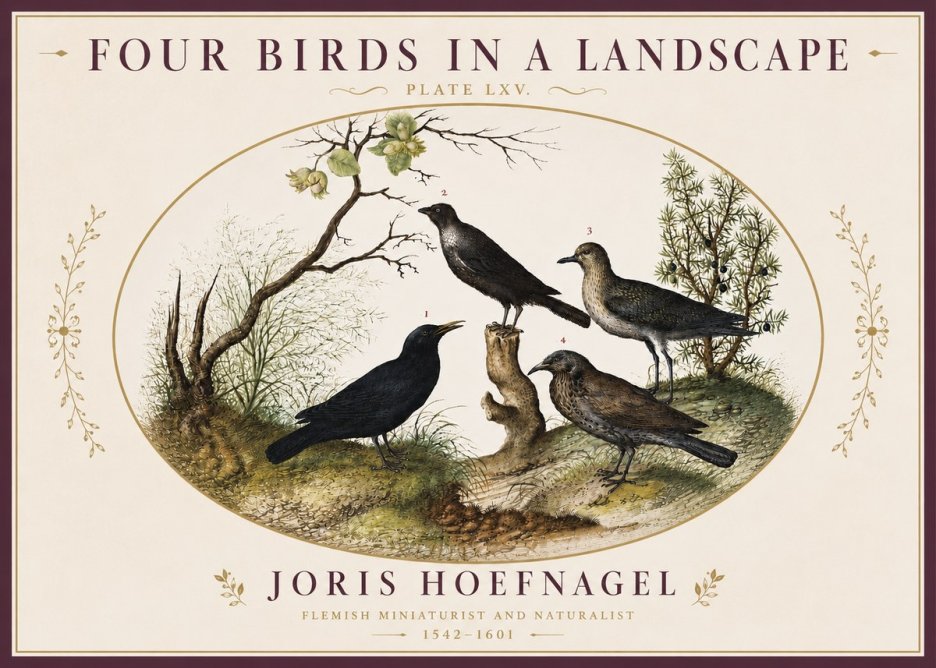 Joris Hoefnagel Four Birds in a Landscape No4 - Poszter