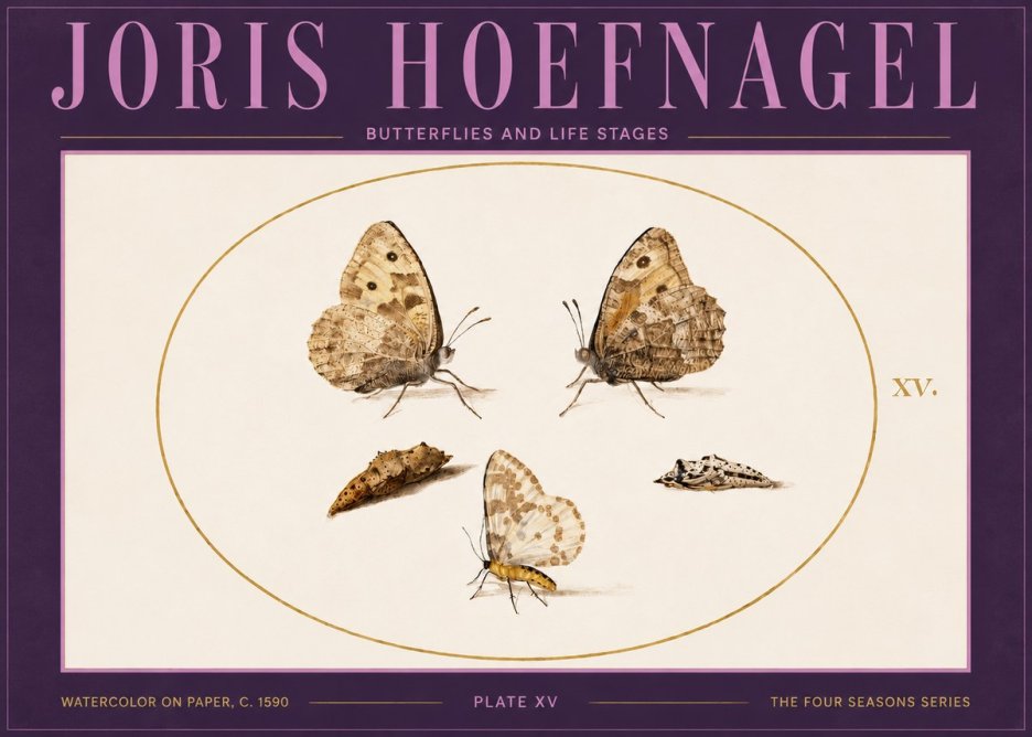 Joris Hoefnagel Butterflies and Life Stages - Plate Xv No4 - Poszter