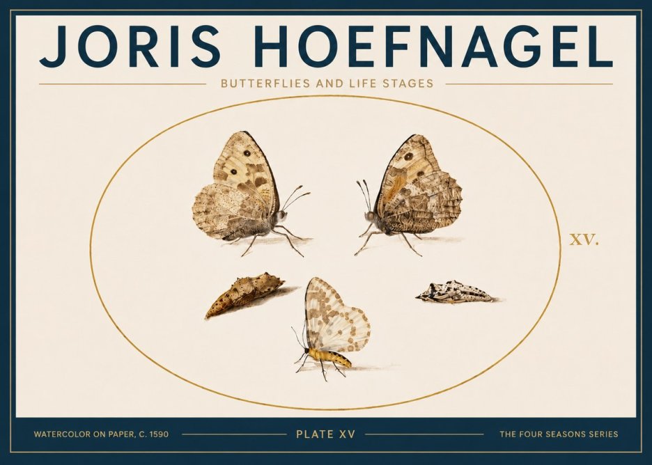 Joris Hoefnagel Butterflies and Life Stages - Plate Xv No5 - Poszter