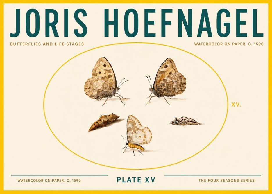 Joris Hoefnagel Butterflies and Life Stages - Plate Xv No6 - Poszter