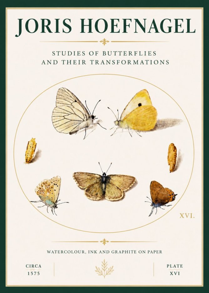 Joris Hoefnagel Studies of Butterflies and Their Transformations No4 - Poszter