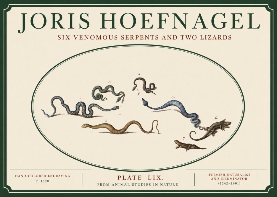 Joris Hoefnagel Six Venomous Serpents and Two Lizards No3 - Poszter