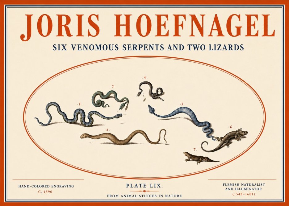 Joris Hoefnagel Six Venomous Serpents and Two Lizards No4 - Poszter
