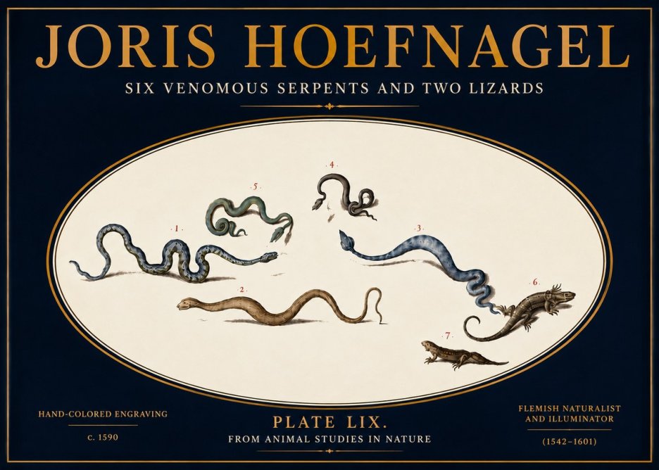 Joris Hoefnagel Six Venomous Serpents and Two Lizards No5 - Poszter