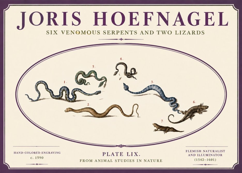 Joris Hoefnagel Six Venomous Serpents and Two Lizards No6 - Poszter