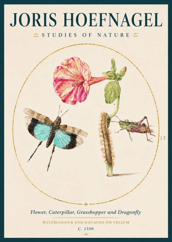 Joris Hoefnagel Plate L1. Studies of Insects and Plants No4 - Poszter