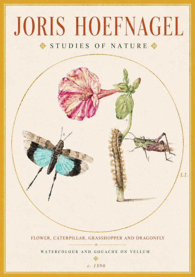 Joris Hoefnagel Plate L1. Studies of Insects and Plants No5 - Poszter