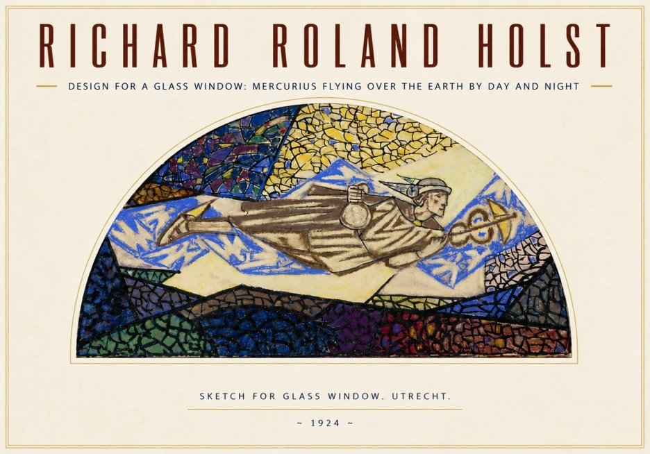 Richard Roland Holst Design for a Glass Window: Mercurius Flying over the Earth by Day and Night No3 - Poszter