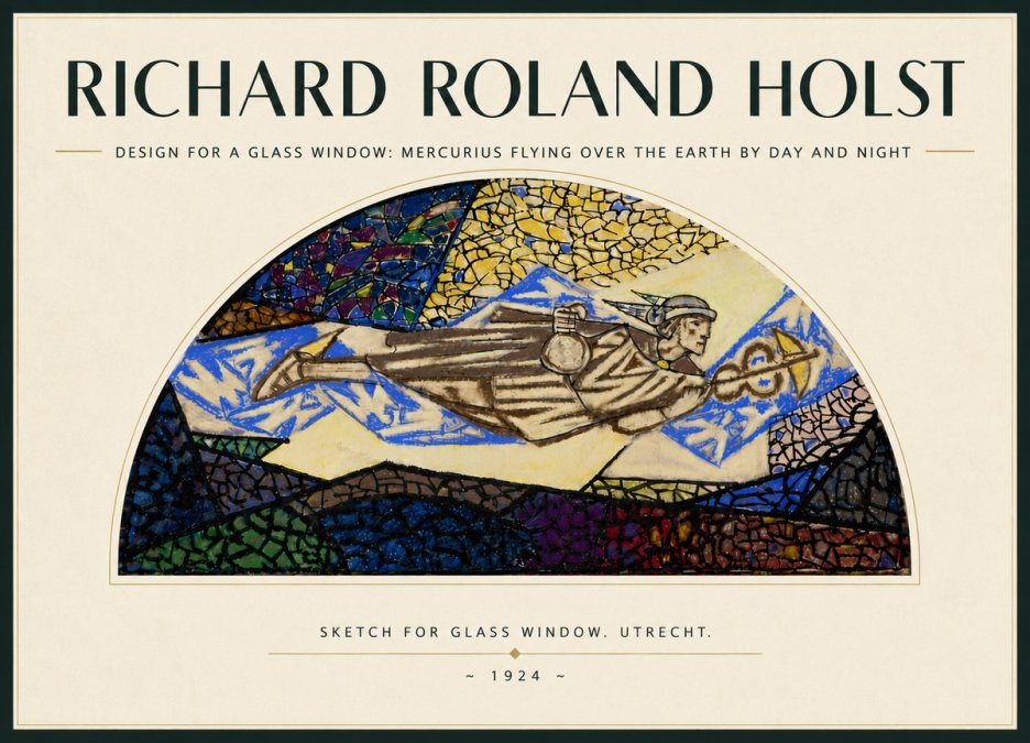 Richard Roland Holst Design for a Glass Window: Mercurius Flying over the Earth by Day and Night No6 - Poszter