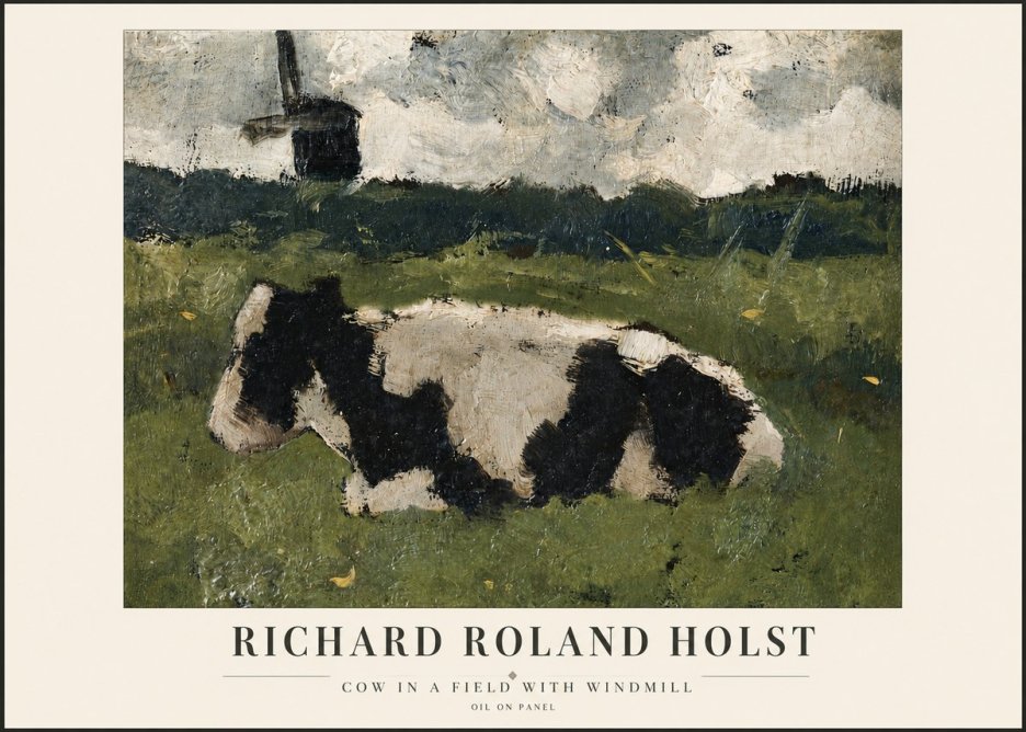 Richard Roland Holst Cow in a Field with Windmill No3 - Poszter