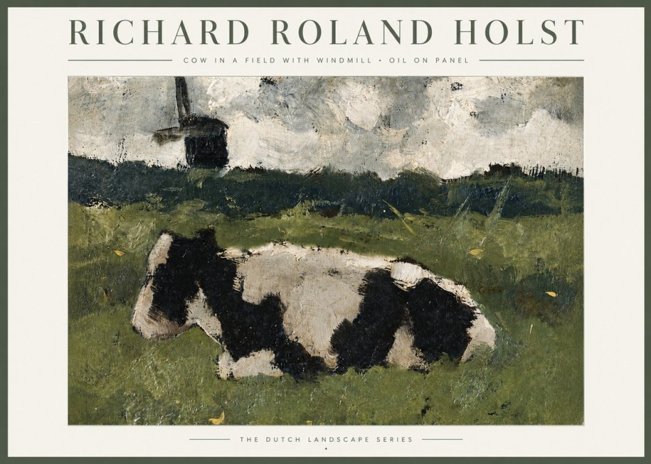 Richard Roland Holst Cow in a Field with Windmill No4 - Poszter