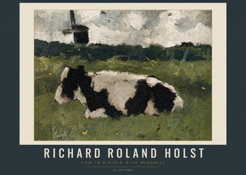 Richard Roland Holst Cow in a Field with Windmill No5 - Poszter