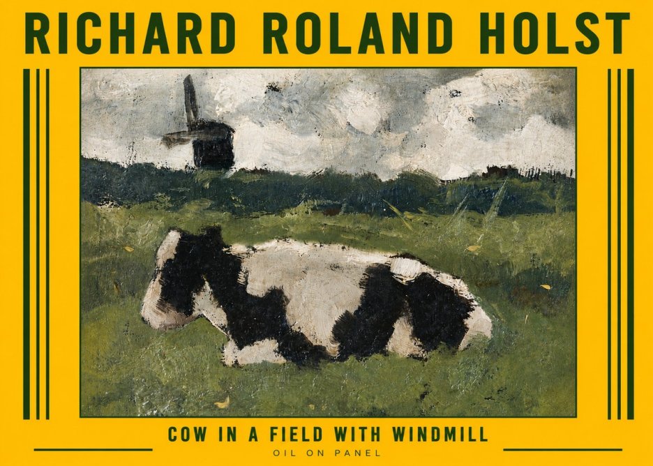 Richard Roland Holst Cow in a Field with Windmill No6 - Poszter