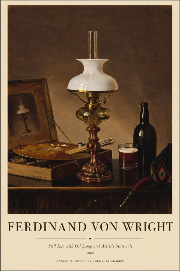 Ferdinand von Wright Still Life with Oil Lamp and Artist's Materials No1 - Poszter
