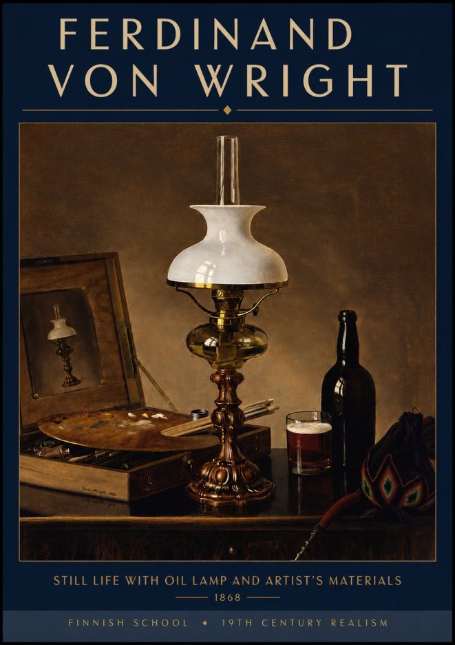 Ferdinand von Wright Still Life with Oil Lamp and Artist's Materials No5 - Poszter