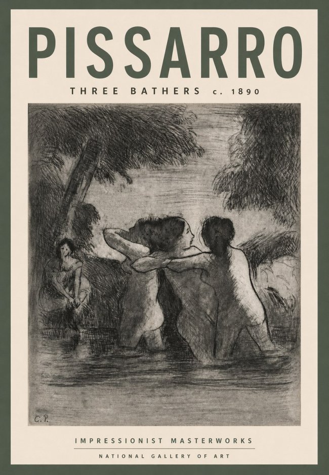 Pissarro Three Bathers No3 - Poszter