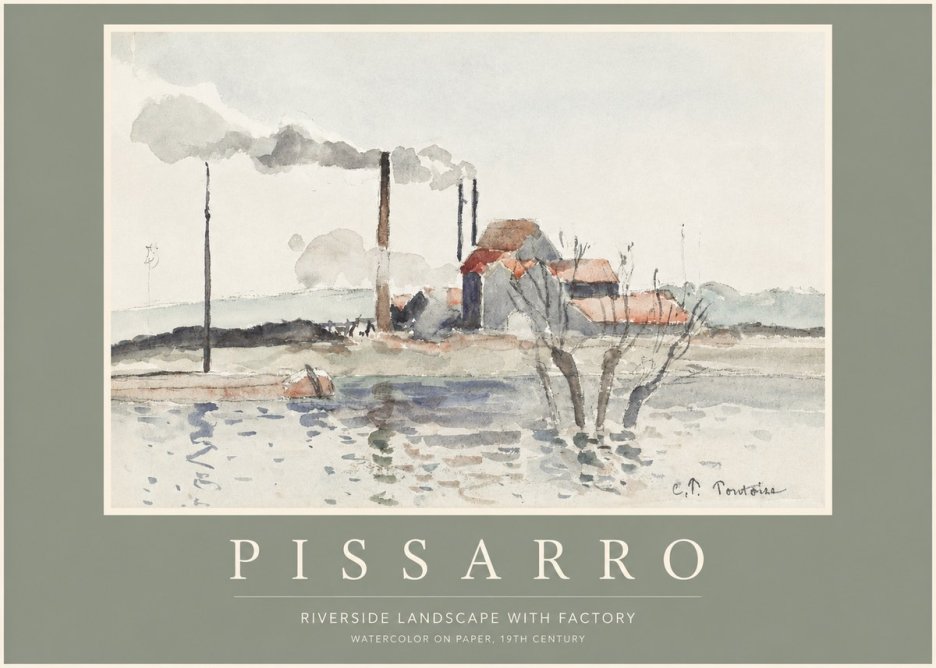 Pissarro Riverside Landscape with Factory No2 - Poszter