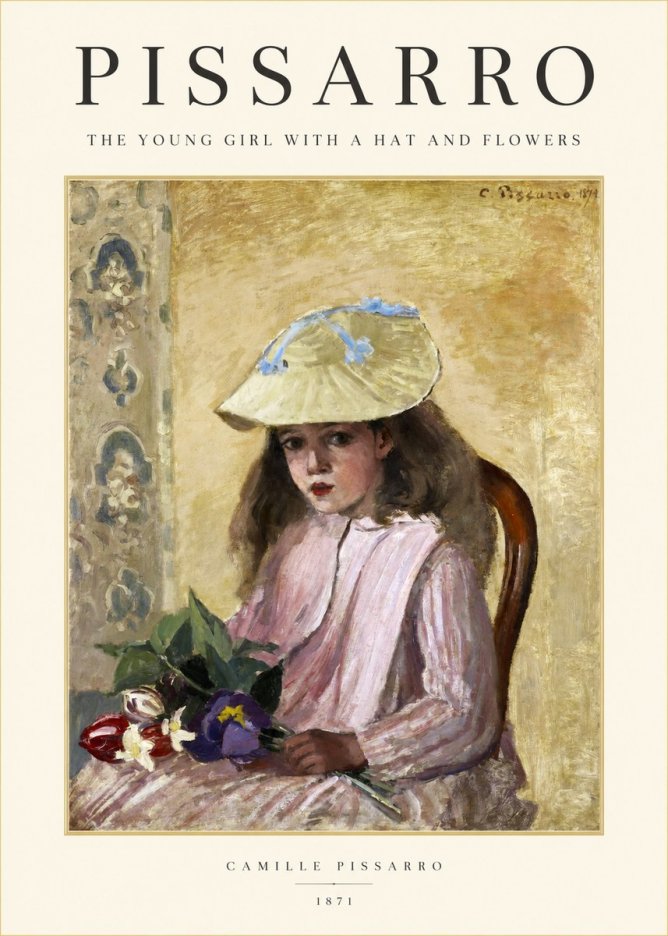 Pissarro The Young Girl with a Hat and Flowers No1 - Poszter