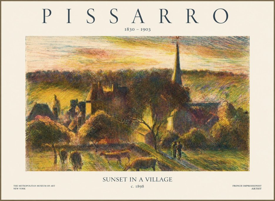 Pissarro Sunset in a Village No1 - Poszter