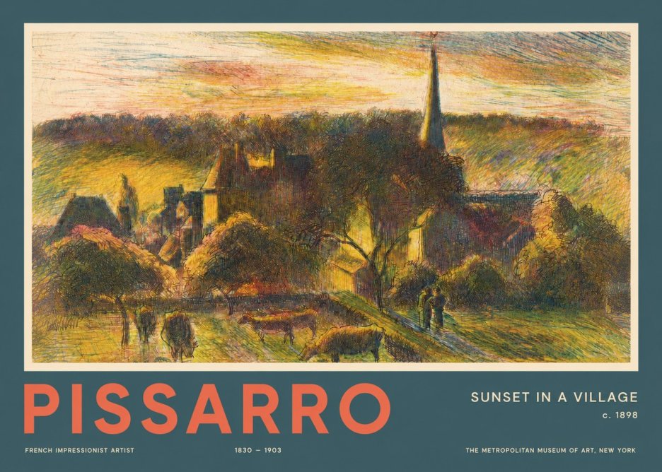 Pissarro Sunset in a Village No2 - Poszter