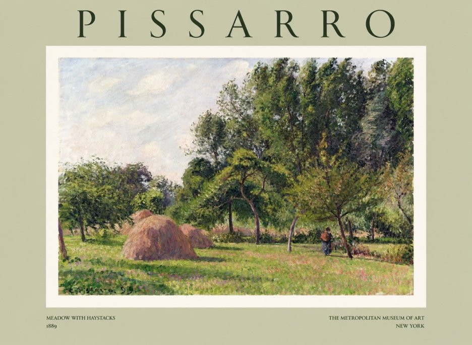 Pissarro Meadow with Haystacks No1 - Poszter